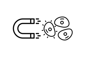 Icon of 3 cells, one being pulled by a magnet